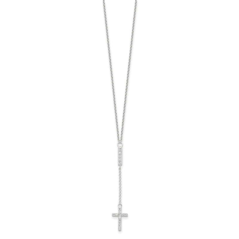 Sterling Silver Cz 16In Cross Necklace