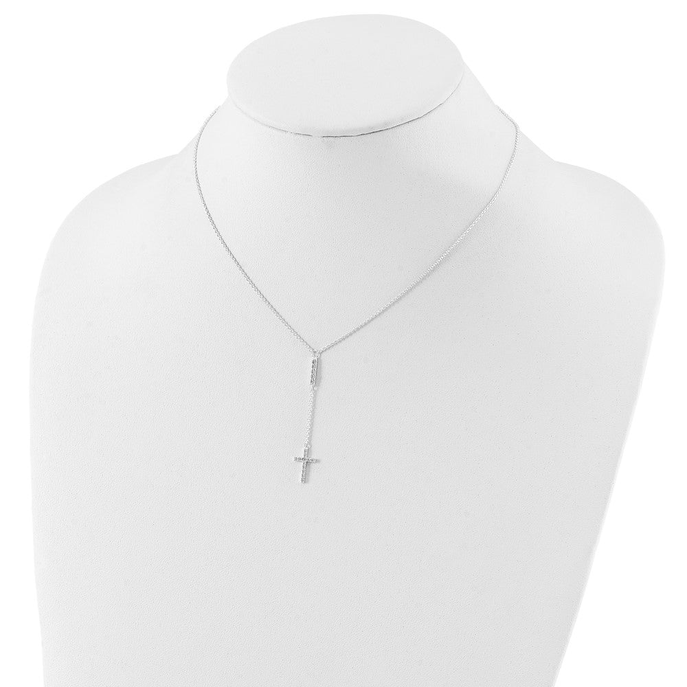 Sterling Silver Cz 16In Cross Necklace