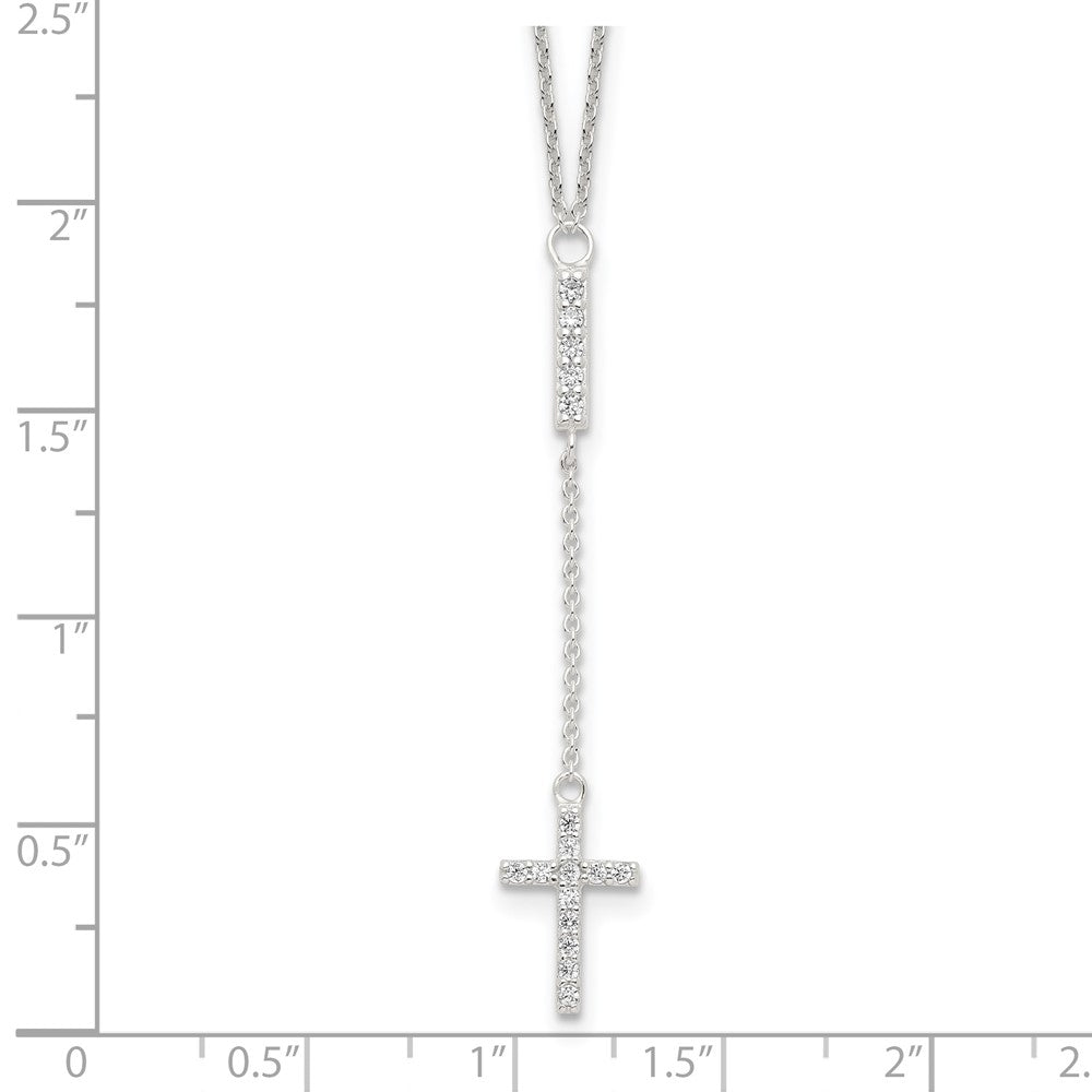 Sterling Silver Cz 16In Cross Necklace
