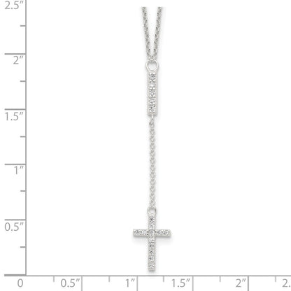 Sterling Silver Cz 16In Cross Necklace