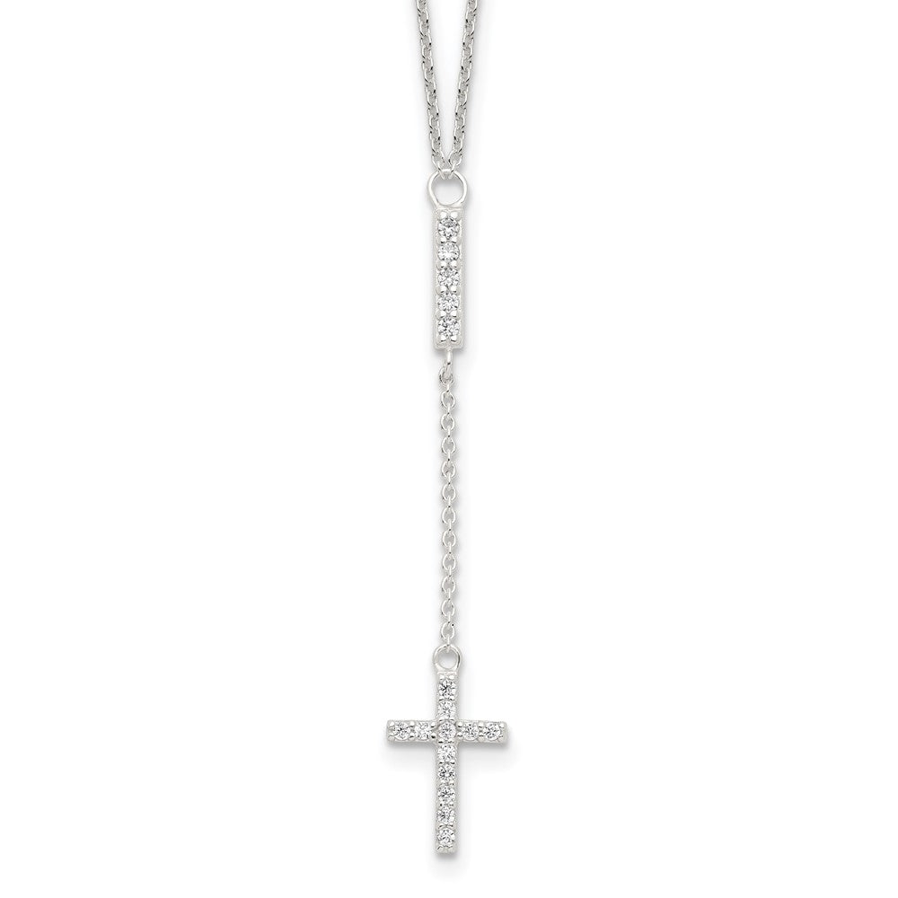 Sterling Silver Cz 16In Cross Necklace
