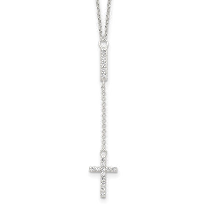 Sterling Silver Cz 16In Cross Necklace