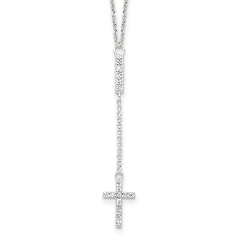 Sterling Silver Cz 16In Cross Necklace