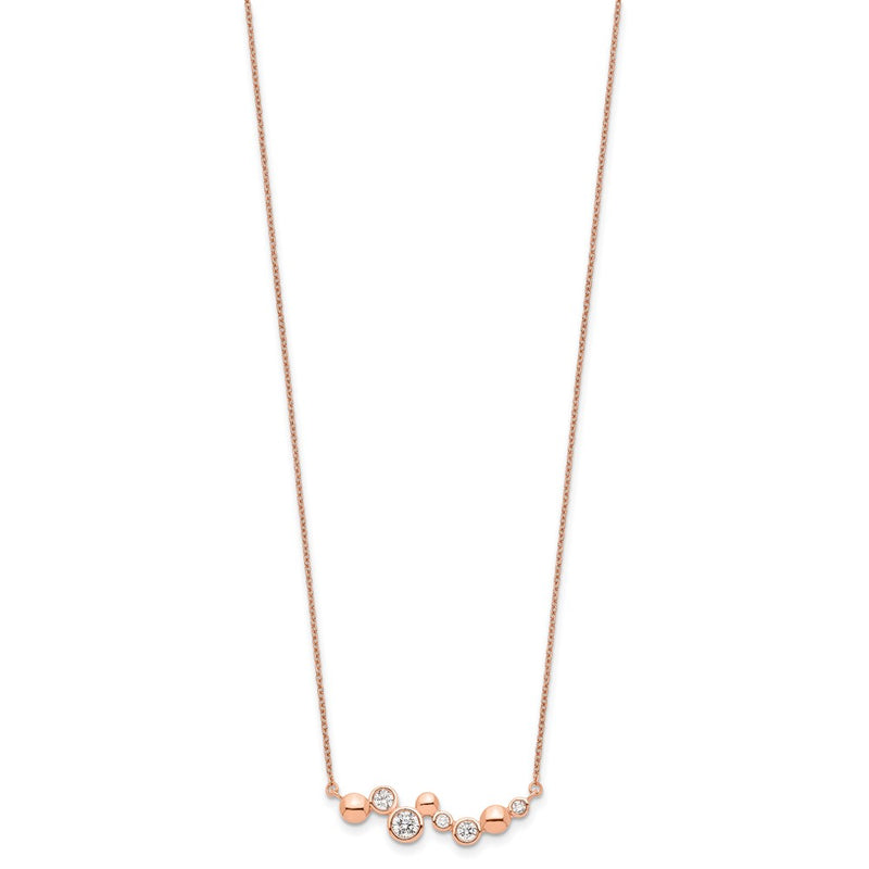 Ss/Gold Plated Sterling Silver Rose Gold-Plated Cz W/1In Ext Fancy Bar Necklace