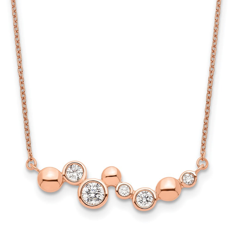 Ss/Gold Plated Sterling Silver Rose Gold-Plated Cz W/1In Ext Fancy Bar Necklace