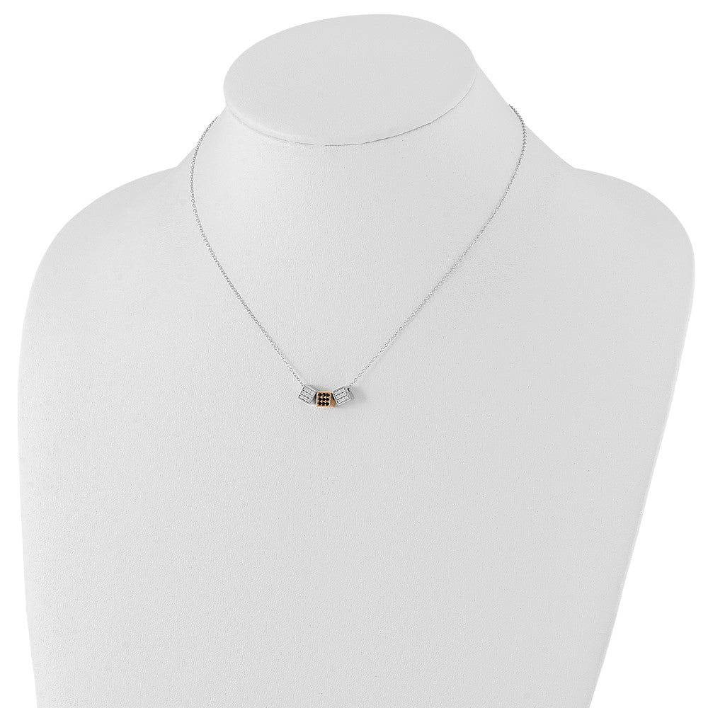 Sterling Silver Rhodium & Rose-Tone W/ Black Onyx Cz Cube Necklace