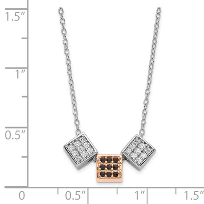 Sterling Silver Rhodium & Rose-Tone W/ Black Onyx Cz Cube Necklace