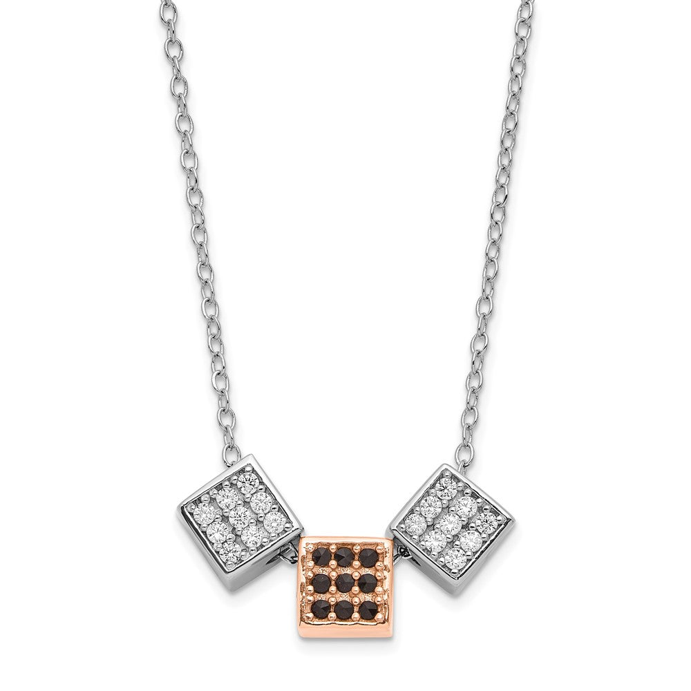 Sterling Silver Rhodium & Rose-Tone W/ Black Onyx Cz Cube Necklace