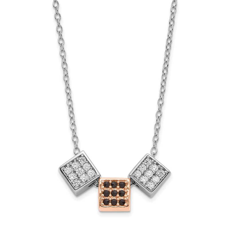Sterling Silver Rhodium & Rose-Tone W/ Black Onyx Cz Cube Necklace