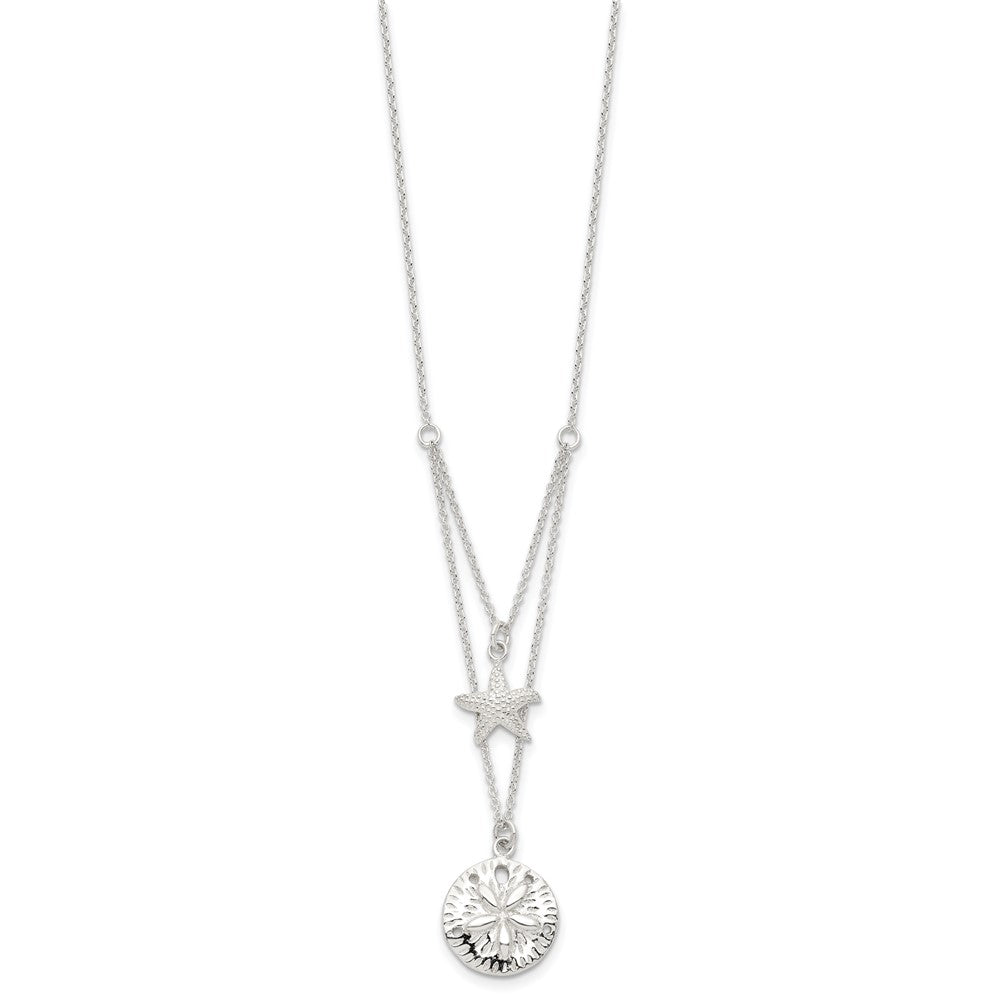 Sterling Silver Starfish And Sand Dollar 18 Inch 2-Strand Necklace