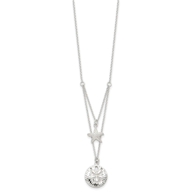 Sterling Silver Starfish And Sand Dollar 18 Inch 2-Strand Necklace