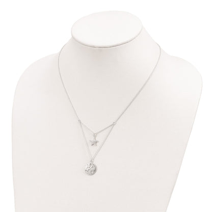 Sterling Silver Starfish And Sand Dollar 18 Inch 2-Strand Necklace