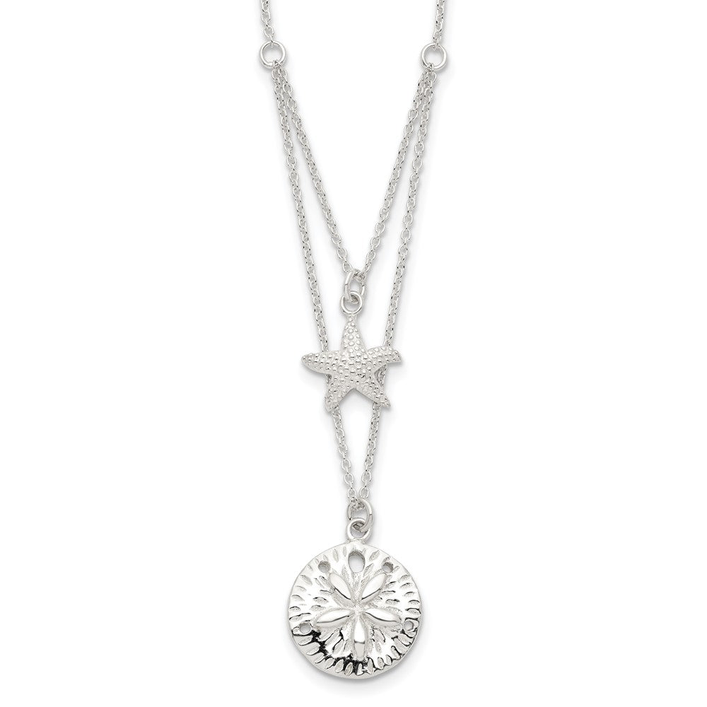 Sterling Silver Starfish And Sand Dollar 18 Inch 2-Strand Necklace