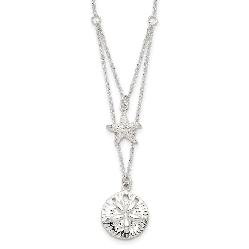 Sterling Silver Starfish And Sand Dollar 18 Inch 2-Strand Necklace