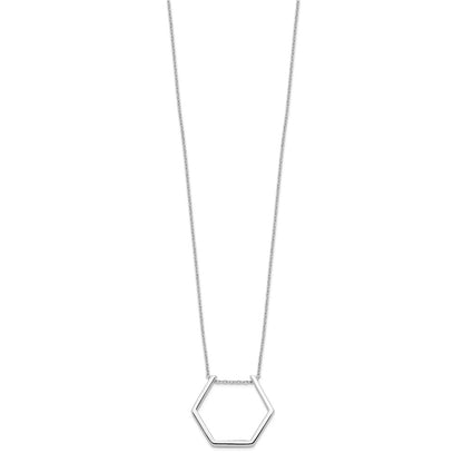 Sterling Silver Rhodium-Plated Hexagon Necklace