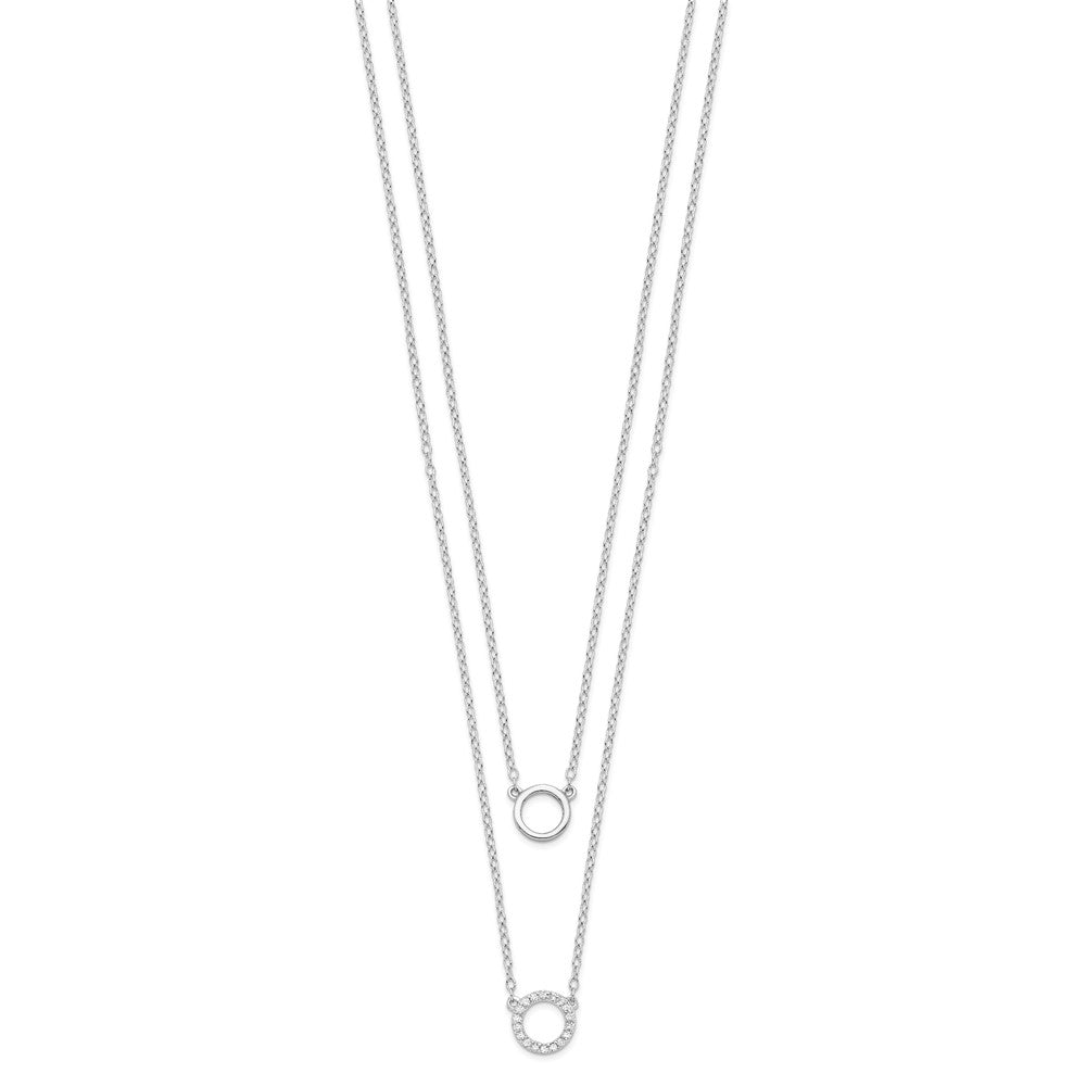 Sterling Silver Rhodium-Plated Cz Circles 16In W/2In Ext Necklace