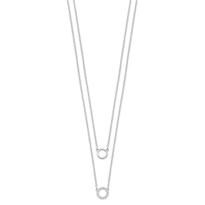 Sterling Silver Rhodium-Plated Cz Circles 16In W/2In Ext Necklace