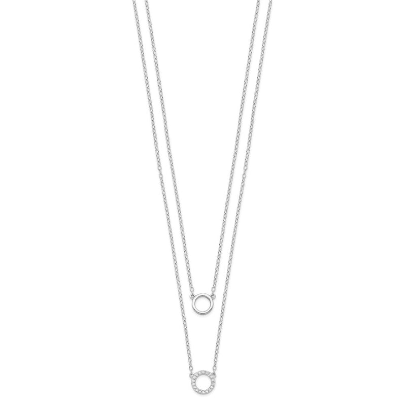 Sterling Silver Rhodium-Plated Cz Circles 16In W/2In Ext Necklace
