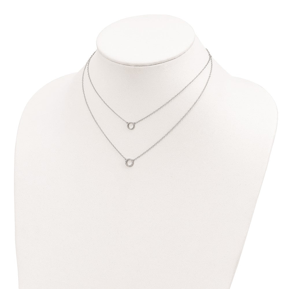 Sterling Silver Rhodium-Plated Cz Circles 16In W/2In Ext Necklace
