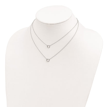 Sterling Silver Rhodium-Plated Cz Circles 16In W/2In Ext Necklace