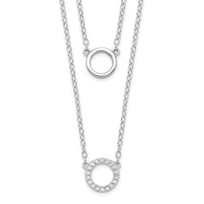Sterling Silver Rhodium-Plated Cz Circles 16In W/2In Ext Necklace