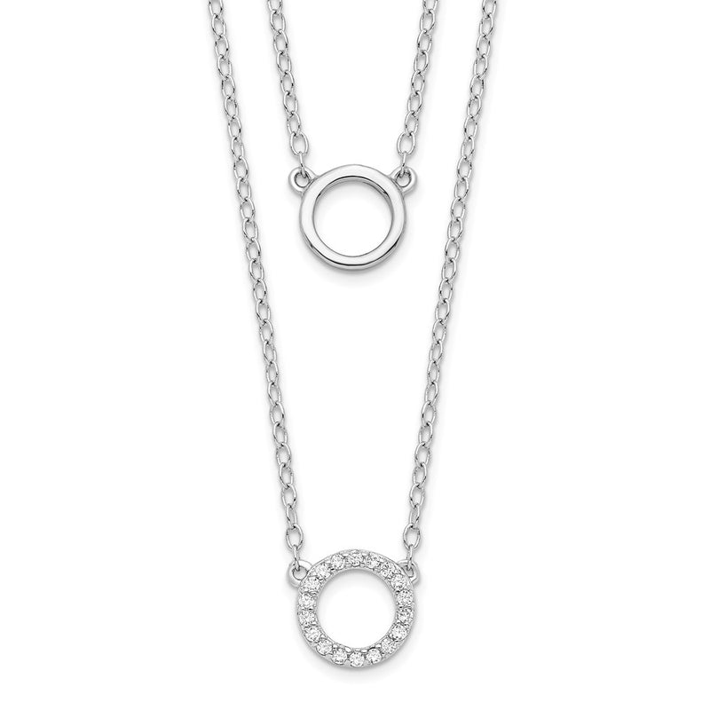 Sterling Silver Rhodium-Plated Cz Circles 16In W/2In Ext Necklace
