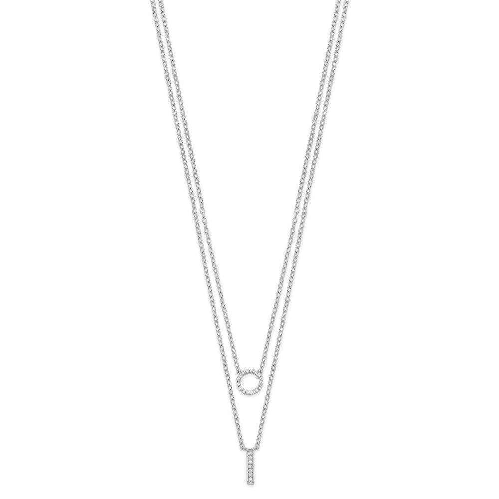 Sterling Silver Rhodium-Plated Cz 2-Strand Necklace