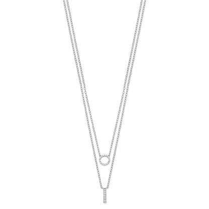 Sterling Silver Rhodium-Plated Cz 2-Strand Necklace