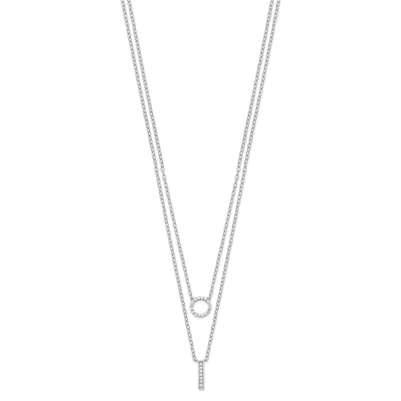 Sterling Silver Rhodium-Plated Cz 2-Strand Necklace