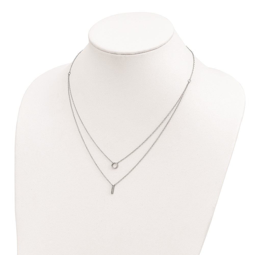 Sterling Silver Rhodium-Plated Cz 2-Strand Necklace