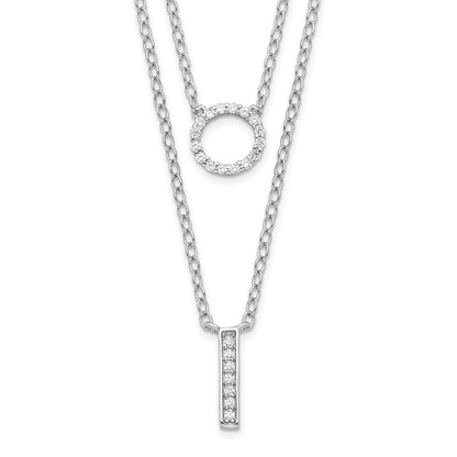 Sterling Silver Rhodium-Plated Cz 2-Strand Necklace