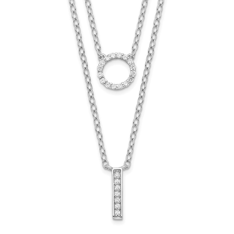 Sterling Silver Rhodium-Plated Cz 2-Strand Necklace