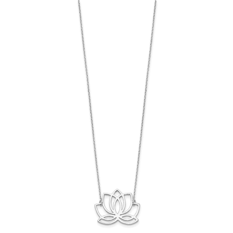 Sterling Silver Rhodium-Plated Polished Lotus Flower 18 Inch Necklace
