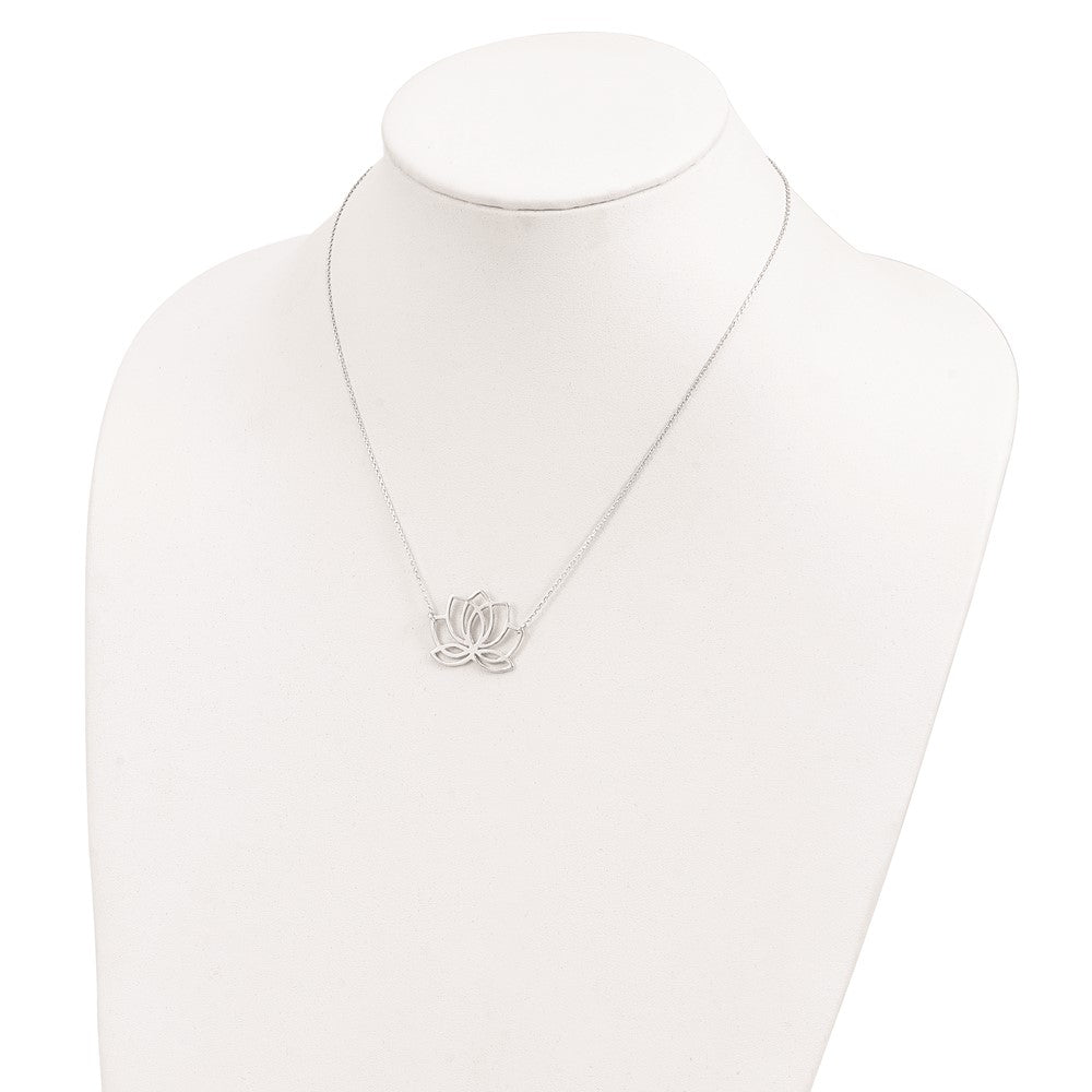 Sterling Silver Rhodium-Plated Polished Lotus Flower 18 Inch Necklace