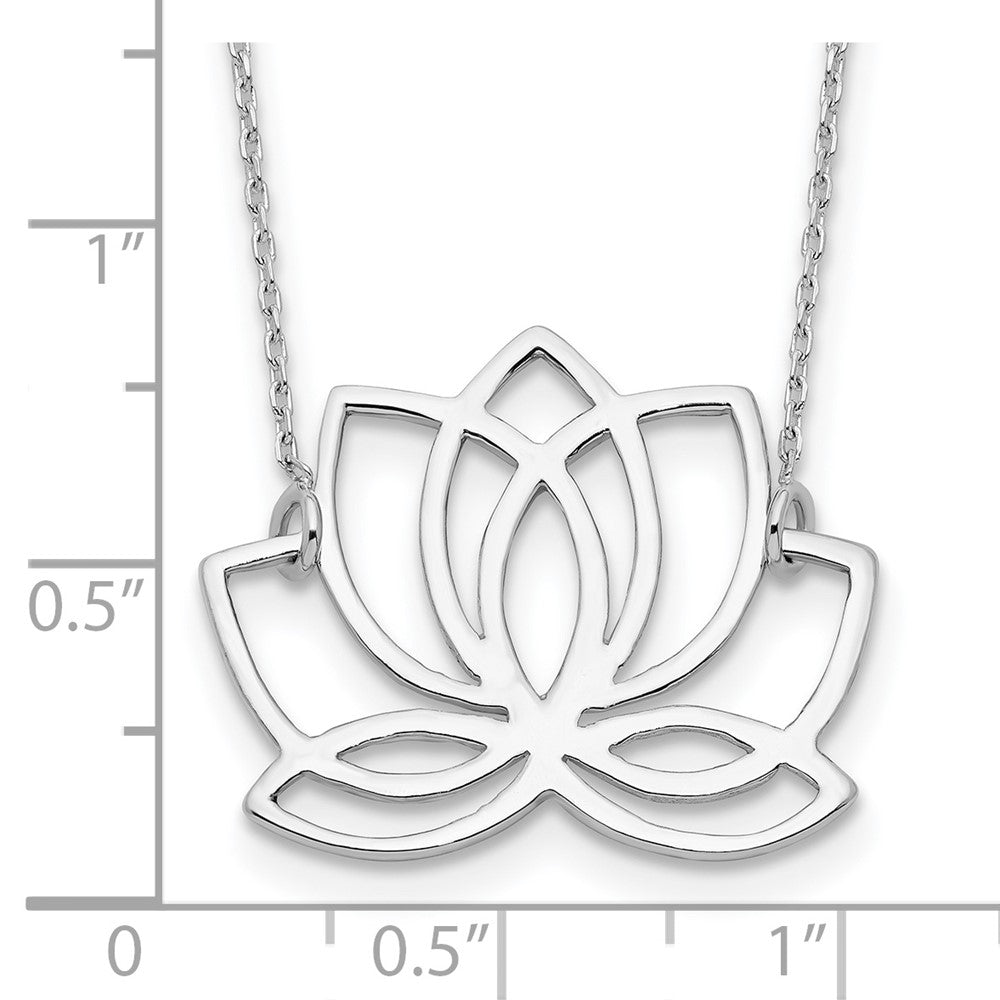 Sterling Silver Rhodium-Plated Polished Lotus Flower 18 Inch Necklace