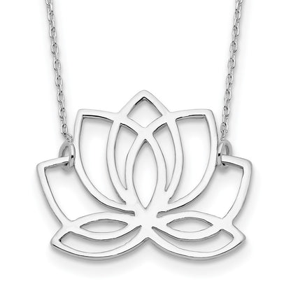 Sterling Silver Rhodium-Plated Polished Lotus Flower 18 Inch Necklace