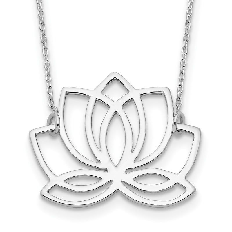 Sterling Silver Rhodium-Plated Polished Lotus Flower 18 Inch Necklace