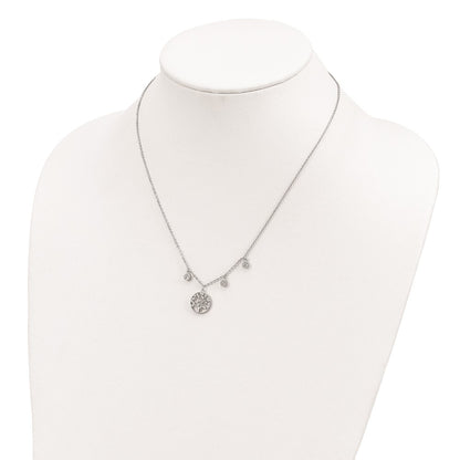 Sterling Silver Rhodium-Plated Cz With Tree 1In Ext. Necklace