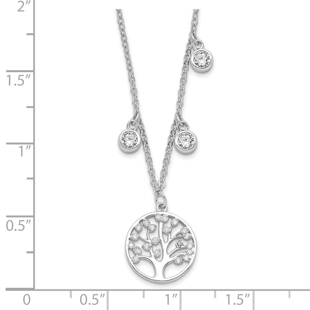 Sterling Silver Rhodium-Plated Cz With Tree 1In Ext. Necklace