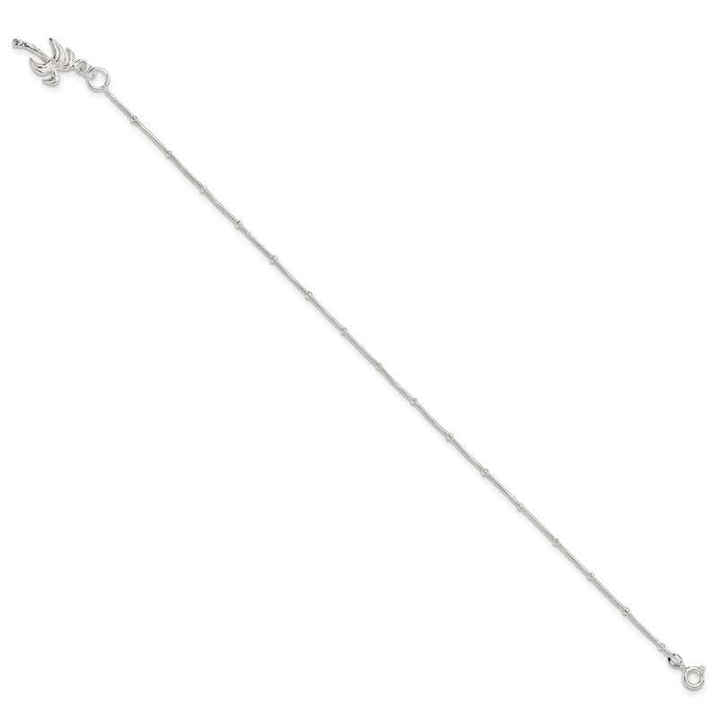 Sterling Silver 10Inch Solid Polished Palm Tree Anklet
