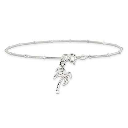 Sterling Silver 10Inch Solid Polished Palm Tree Anklet