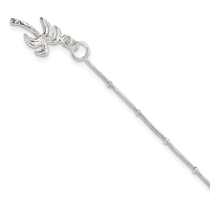Sterling Silver 10Inch Solid Polished Palm Tree Anklet