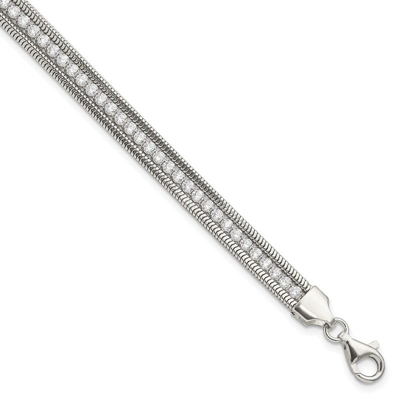 7.5 Inch Sterling Silver Cz Polished Bracelet
