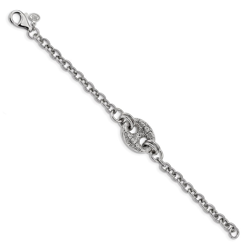 7.5 Inch Sterling Silver Rhodium-Plated Fancy Swirls Bracelet