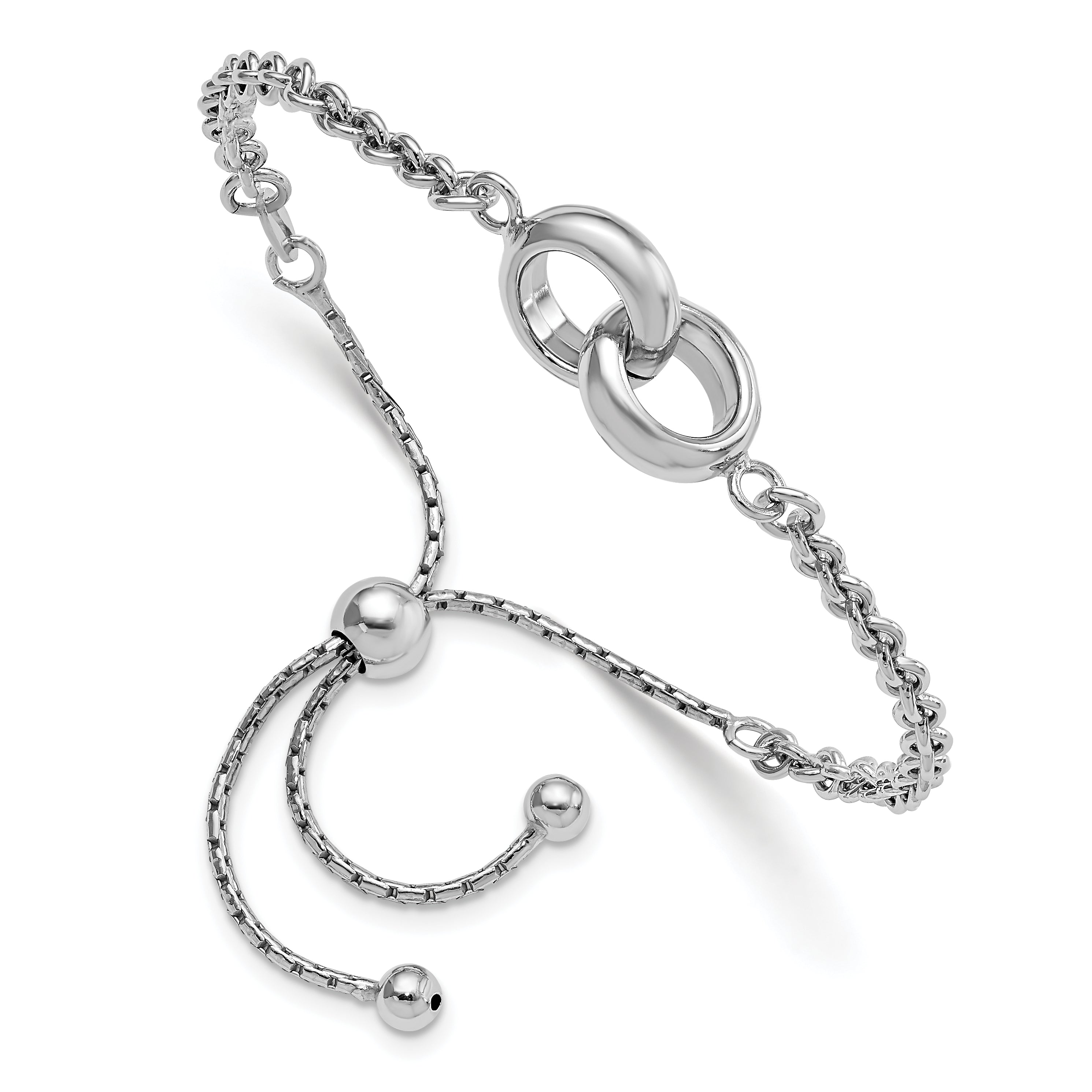 9 Inch Sterling Silver Rhodium-Plated Fancy Link Adjustable 4- 9In Bracelet