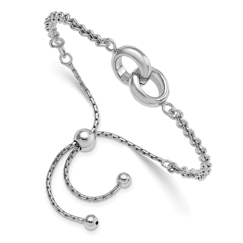 9 Inch Sterling Silver Rhodium-Plated Fancy Link Adjustable 4- 9In Bracelet