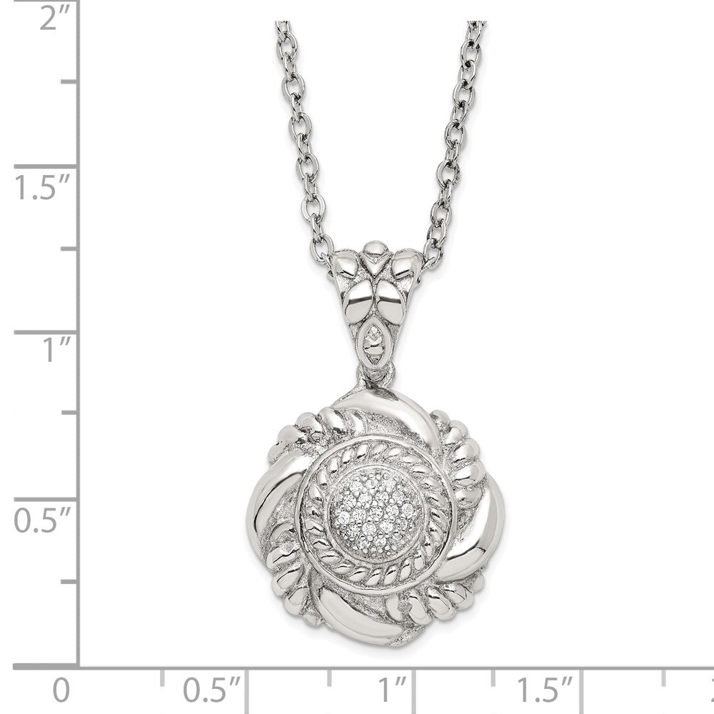 Sterling Silver Polished Fancy Twisted Cz Circle Necklace