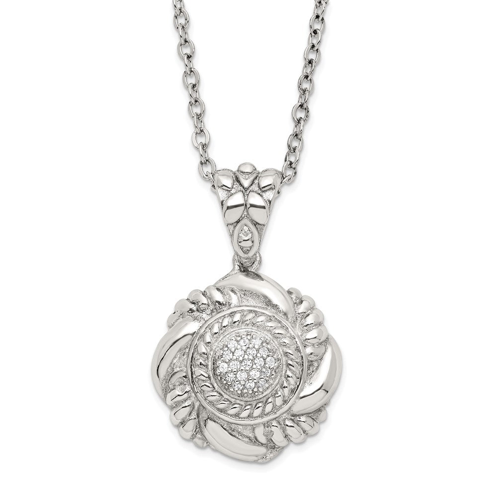 Sterling Silver Polished Fancy Twisted Cz Circle Necklace