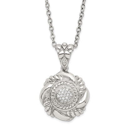 Sterling Silver Polished Fancy Twisted Cz Circle Necklace