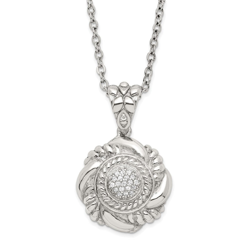 Sterling Silver Polished Fancy Twisted Cz Circle Necklace